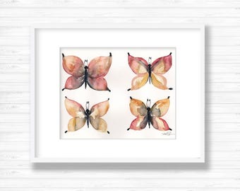 Four Butterflies, Watercolor painting, Abstract  pink, Art,  Original ooak painting &quot;Four Butterflies 1&quot;  by Kathy Morton Stanion  EBSQ