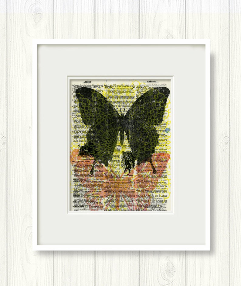 Original Butterfly Art on Vintage Dictionary Page Page Collage Repurposed Book Upcycled Poetic Imagination 4 by Kathy Morton Stanion