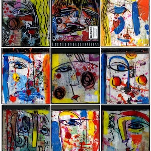Abstract Face Art on Up-cycled Cd Case - Mixed Media Funky Face - Group 2