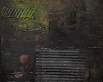 Dipinto artigianale Wabi-Sabi con tecnica mista e texture, 91 x 91 cm, decorazione da parete, tonalità terrose - Perso nei pensieri