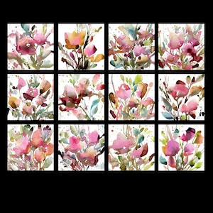 Arte floral original en acuarela, pintura de flores, arte asequible, idea de regalo - Bellezas Orgánicas Grupo 3