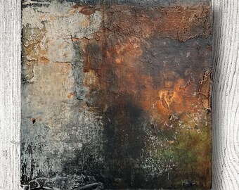 Arte mural artesanal estilo Wabi-Sabi oxidado, pintura de técnica mixta - El aura del otoño