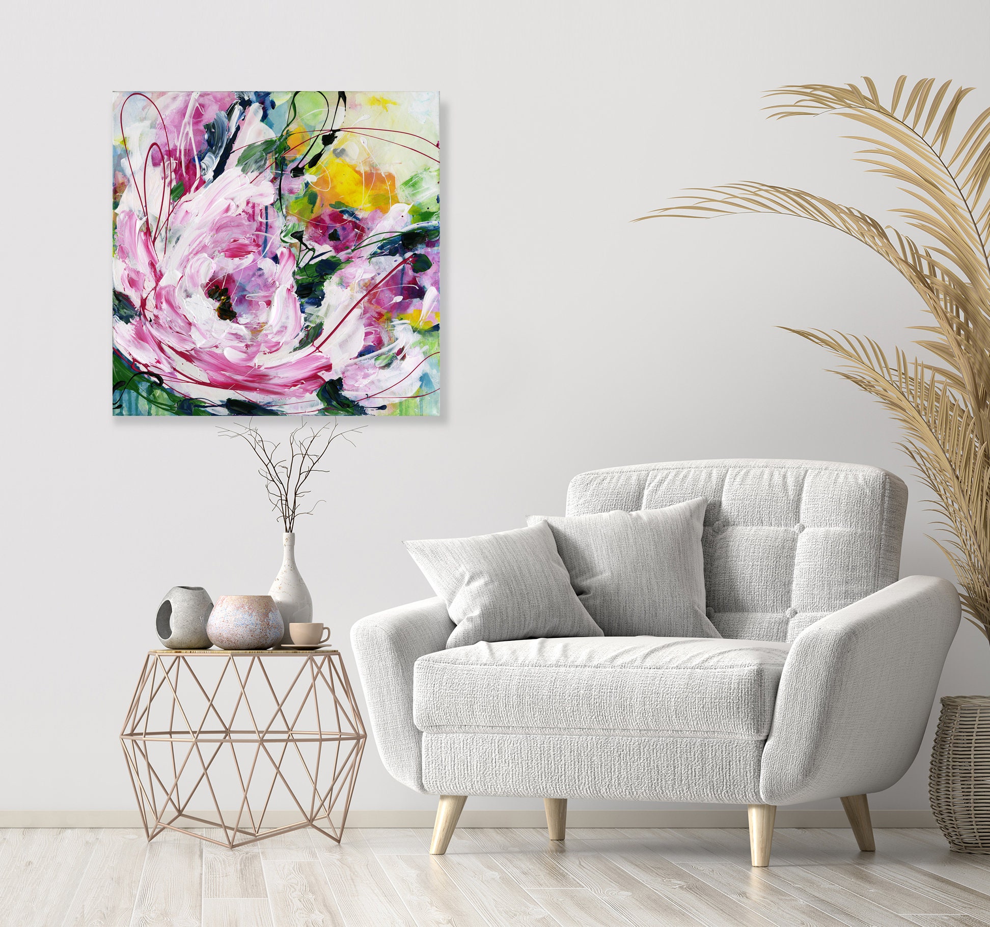 Flower Painting floral art Shabby Textured flowers poppy | Etsy