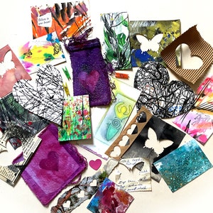 Junk Journal Pack 26 Bundle Hand painted Pieces, Great for use in scrapbooking, collage, mixed media image 1