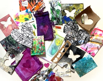 Junk Journal Pack - 26+ Bundle - Hand painted Pieces, Great for use in scrapbooking, collage, mixed media