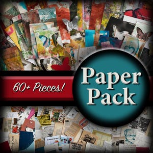 Enorme pacco di carta - oltre 60 carte dipinte a mano e carte vintage, effimere, diario spazzatura, foraggio, collage artigianali