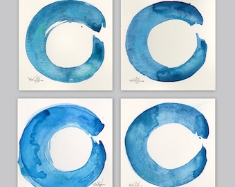 4 Enso Watercolor Paintings, Zen Art - Enso Collection 5