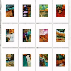 12 obras de arte abstractas originales, pintura en técnica mixta - Colección Magia Antigua 1
