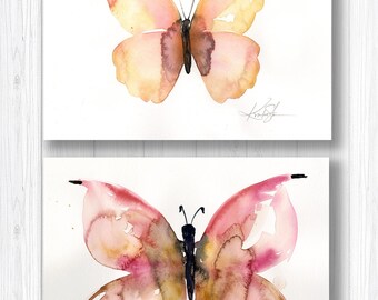 2 Butterfly Watercolor paintings, Abstract brown, pink, Art,  Original ooak painting by Kathy Morton Stanion  EBSQ - Beautiful Butterflies 1
