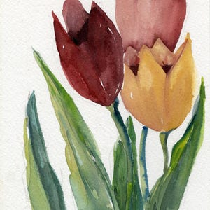 Original Abstract Floral Painting, Flowers, - Three Tulips