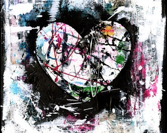 Original Mixed Media Heart Art, Painting - Heart Music 2