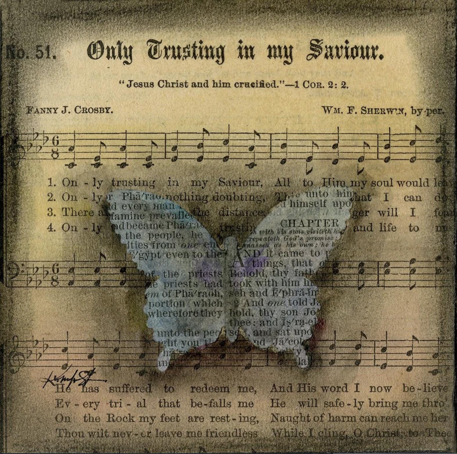 Original Butterfly Collage Art, Vintage Gospel Music sheet, Miniature art - Butterfly Collage 22