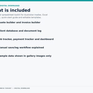 Kit d'outils pour artisans australiens, modèle de devis/facture Excel, base de données clients (téléchargement numérique)