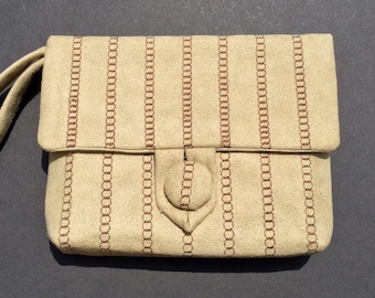 Faux Suede Embroidered Day Clutch