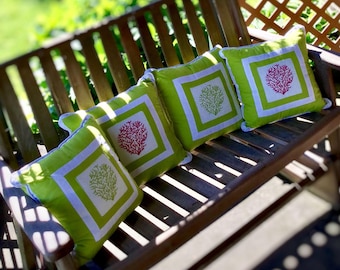 Embroidered Coral Pillow, 16"x16", Includes Pillow Form