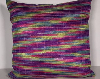 Ikat Pillow, Primavera Colorway, Appliqued Nylon Ribbon