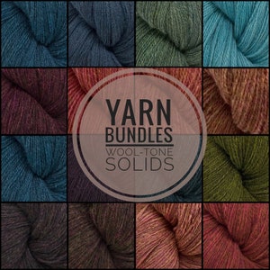 Wool-Tone Solids Yarn Bundles, 7 Heathered Combinations, 100% Wool, Hand-dyed, Hand-spun, Fingering-weight Yarn