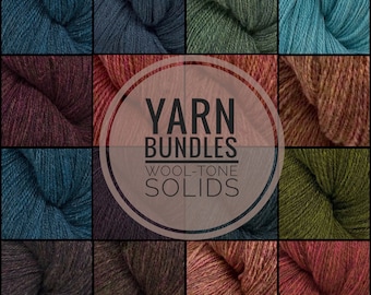 Wool-Tone Solids Yarn Bundles, 7 Heathered Combinations, 100% Wool, Hand-dyed, Hand-spun, Fingering-weight Yarn