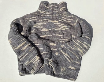 Men's Medium, Hand-knitted Bulky Chenille Turtleneck Pullover