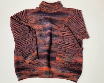 Men's Large, Hand-loomed Wool-Tone Turtleneck Pullover, Sunset Colorway