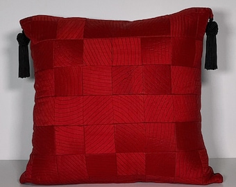 Red Silk Chinese Lantern Pillow, 16"x16", Includes Pillow Form