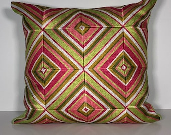 Primavera Embroidered Tiles Pillow, 16"x16", Includes Pillow Form