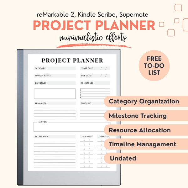 Project Planner, reMarkable 2 Templates, Project Tracker Management, Digital Planner, Work Schedule, Business, Student, Productivity