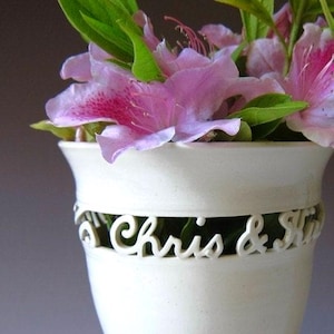 Personalized Wedding Gift - Custom Handmade Ceramic Vase for Wedding, Anniversary or Engagement - 2 names and a date