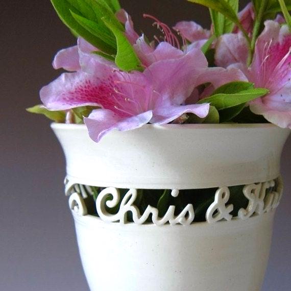Personalized Wedding Gift - Custom Handmade Ceramic Vase for Wedding, Anniversary or Engagement - 2 names and a date by MaidOfClay