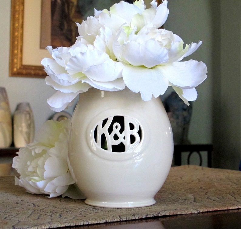 Custom Monogram Ceramic Vase with Initials & Ampersand  image 1