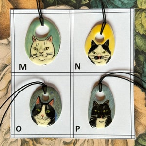 Ceramic Cat Pendant your choice handmade from stoneware clay each drawn freehand colored w/glazes & underglazes cat lover gift G image 5