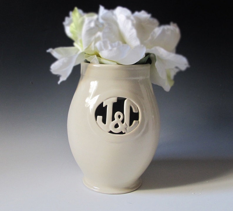 Custom Monogram Ceramic Vase with Initials & Ampersand Couple's gifts, housewarming or wedding gift handmade from stoneware clay image 2