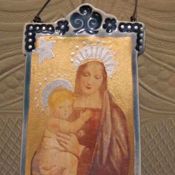 Christmas Ornament - Virgin Mary and Baby Jesus - Handmade Ceramic
