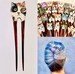 Hand painted cat face wooden hair stick / hair fork - original painting on wood  - tabby, white, black, gray, calico, orange, tux 