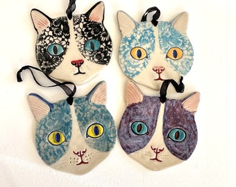 Ceramic Cat Face Ornament in lace design, Tile, Plaques - Your choice of 4  different designs - cat lover gift