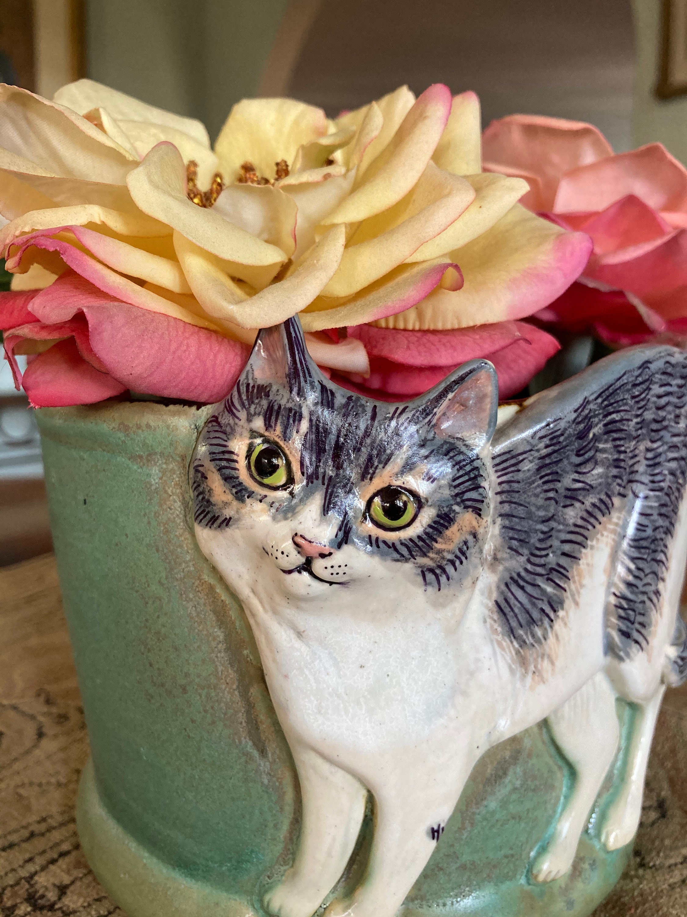 RESERVED FOR AILSA. Standing Cat Vase white and gray tabby Etsy