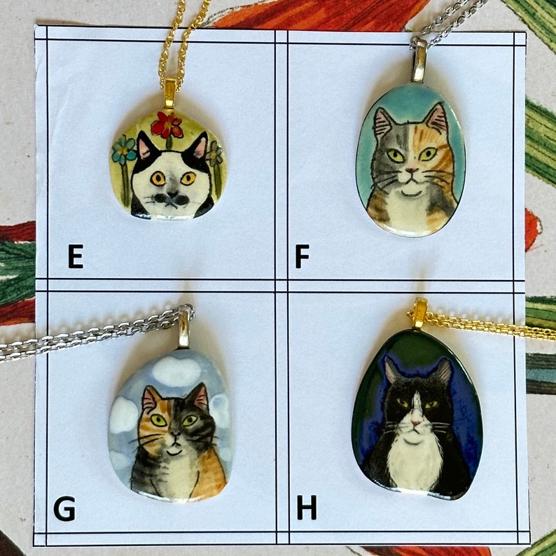 Ceramic Cat Pendant your choice handmade from stoneware clay each drawn freehand colored w/glazes & underglazes cat lover gift F image 4