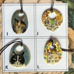 Ceramic Cat Pendant your choice handmade from stoneware clay each drawn freehand colored w/glazes & underglazes cat lover gift G image 4