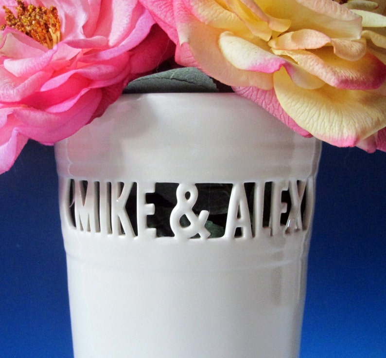 Custom Wedding Gift Heirloom Vase with Names & Wedding Date / Anniversary Handmade Personalized Ceramic Vase custom made image 2