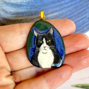 Ceramic Cat Pendant your choice handmade from stoneware clay each drawn freehand colored w/glazes & underglazes cat lover gift F image 5