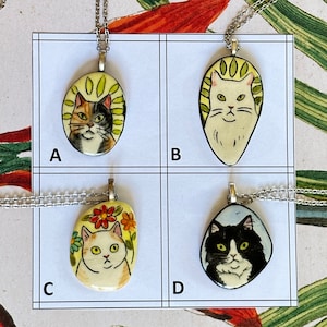 Ceramic Cat Pendant your choice handmade from stoneware clay each drawn freehand colored w/glazes & underglazes cat lover gift F image 2