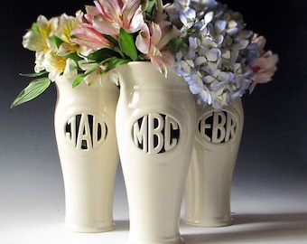 Custom Monogram Vase - Personalized Wedding, Anniversary, Mother of the Bride, Bridesmaid Gift - Handmade, handthrown & carved flower vase