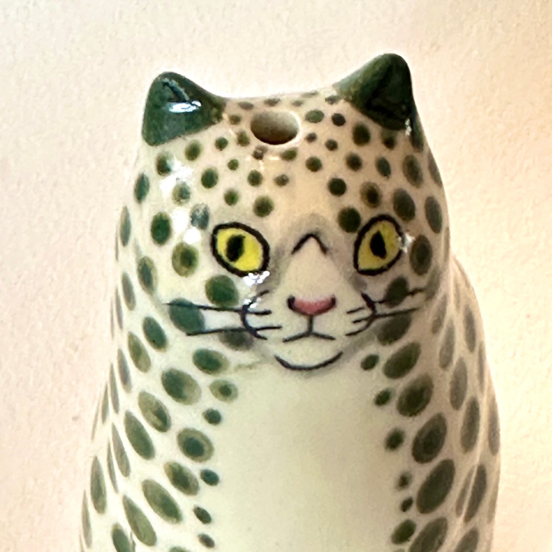 Forest Green Polka Dotted Cat Vase
