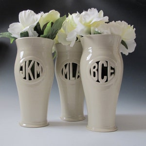 Custom Monogram Vase Personalized Wedding, Anniversary, Mother of the Bride, Bridesmaid Gift Handmade, handthrown & carved flower vase image 3