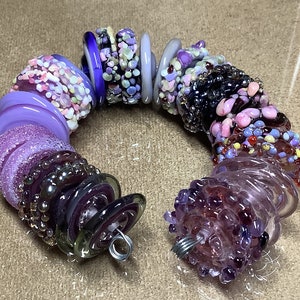 Shades of purple Handmade Lampwork Glass Beads Rustic Beads Handmade Beads, Organic, 18mm, disk image 1