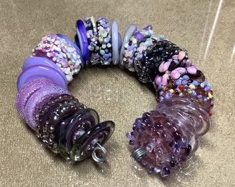 Shades of purple Handmade Lampwork Glass Beads Rustic Beads Handmade Beads, Organic, 18mm, disk