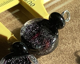 Pink dichroic on black  large handmade Lampwork Glass Beads,Lozenge, 18mm