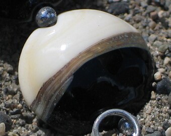 Black/Ivory Handmade Glass Lampwork Beads, Lentil 15mm