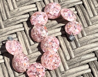 Pink confetti Handmade Glass Lampwork Beads, Lentil 15mm
