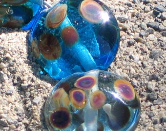 shades of blue Handmade Glass Lampwork Beads, Lentil 15mm